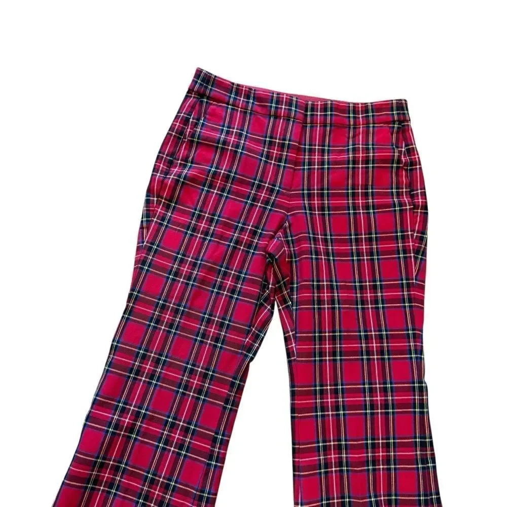 J.Crew BM376 Trendy Chic Kelsey Flare Pants in Festive Tartan Plaid